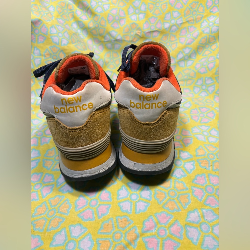 New Balance 574 Rugged Suede Mens 8, Wmns 9.5 Tan, Yellow,Orang and Navy - Picture 4 of 8